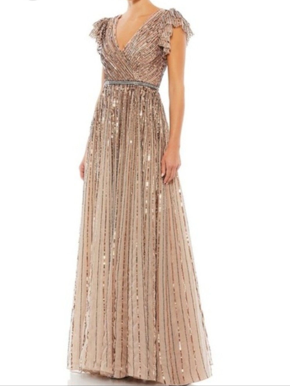 Mac Duggal #5502 Sz 20 NWT Copper Heavily Beaded V-Neck Evening Gown Prom